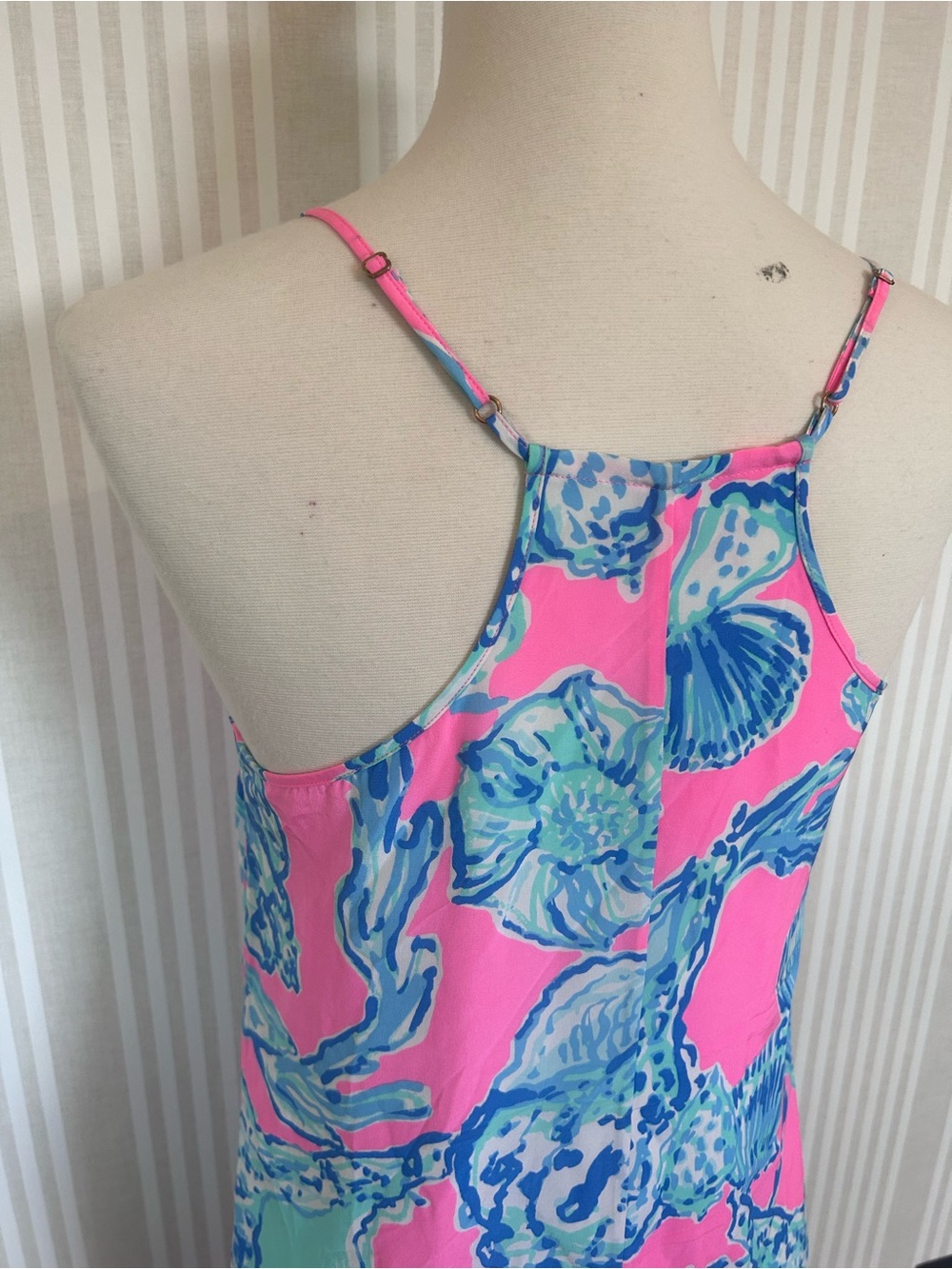 Lilly Pulitzer Clara Slip Halter Dress 100% Silk Women’s Size XS Pink/Blue Shell - Picture 6 of 11